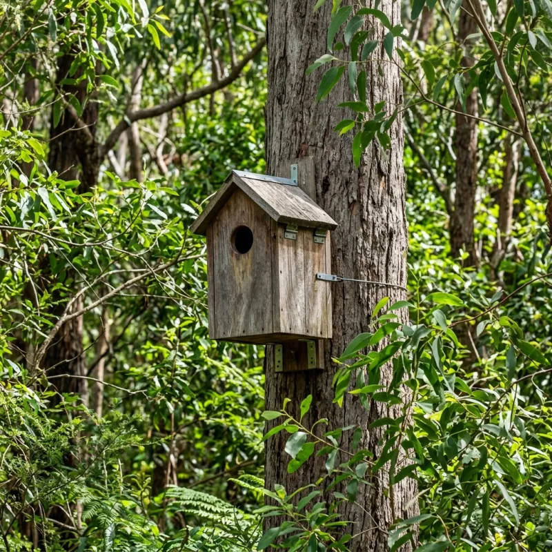 Animal nesting box installed as a humane alternative to a Maddingley roof cavity